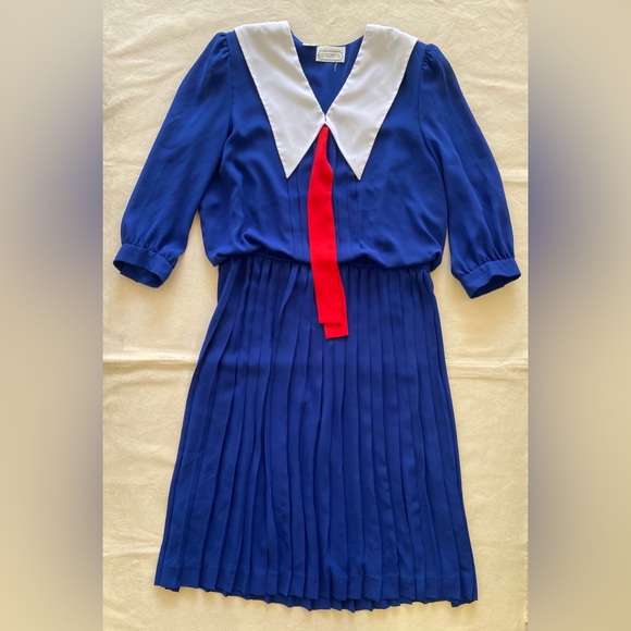 Liz Roberts Dresses & Skirts - Liz Roberts Blue and White Pleated Flowy Dress Sailor Moon Style 16 Vintage